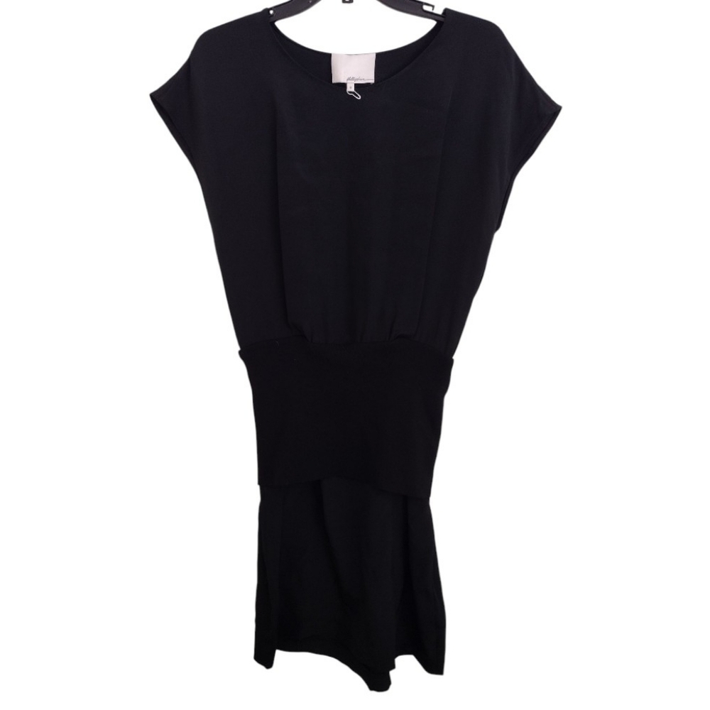 Phillip Lim Elegant Black Silk Wool Blend Dress With Waist Band Size 8